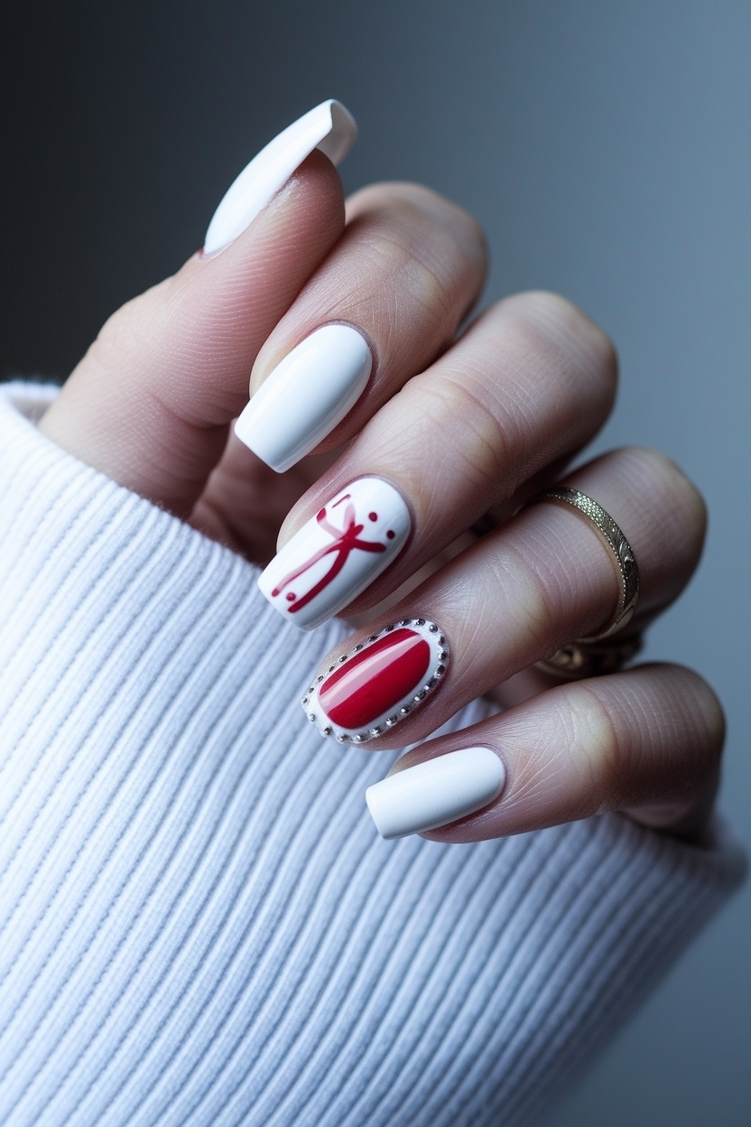 White Nails with Red Design: Trendy Nail Art Ideas outfit idea