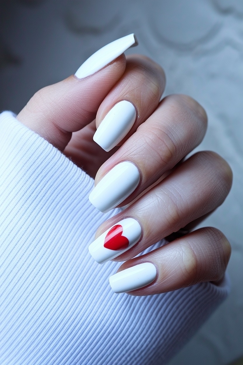 White Nails with Red Heart: How to Achieve the Look outfit idea