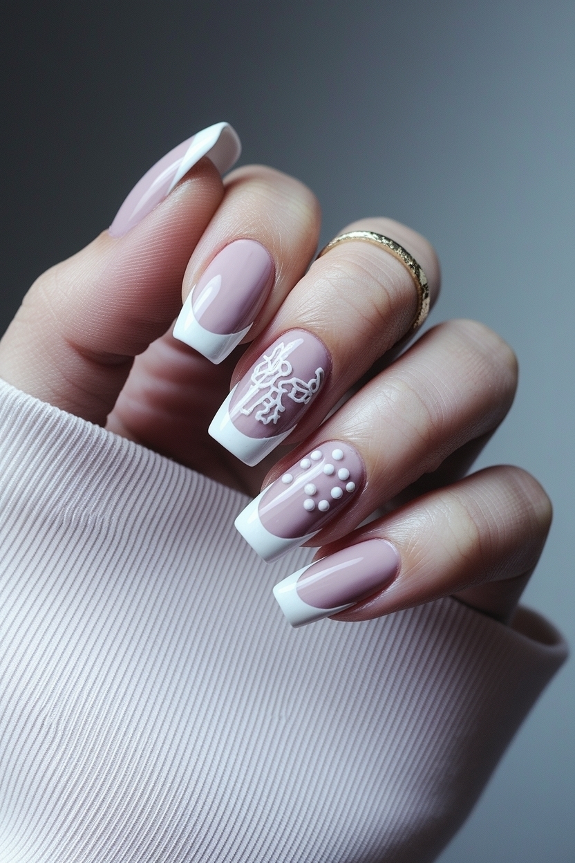 White Tip Nails with Design: Stylish and Sleek outfit idea