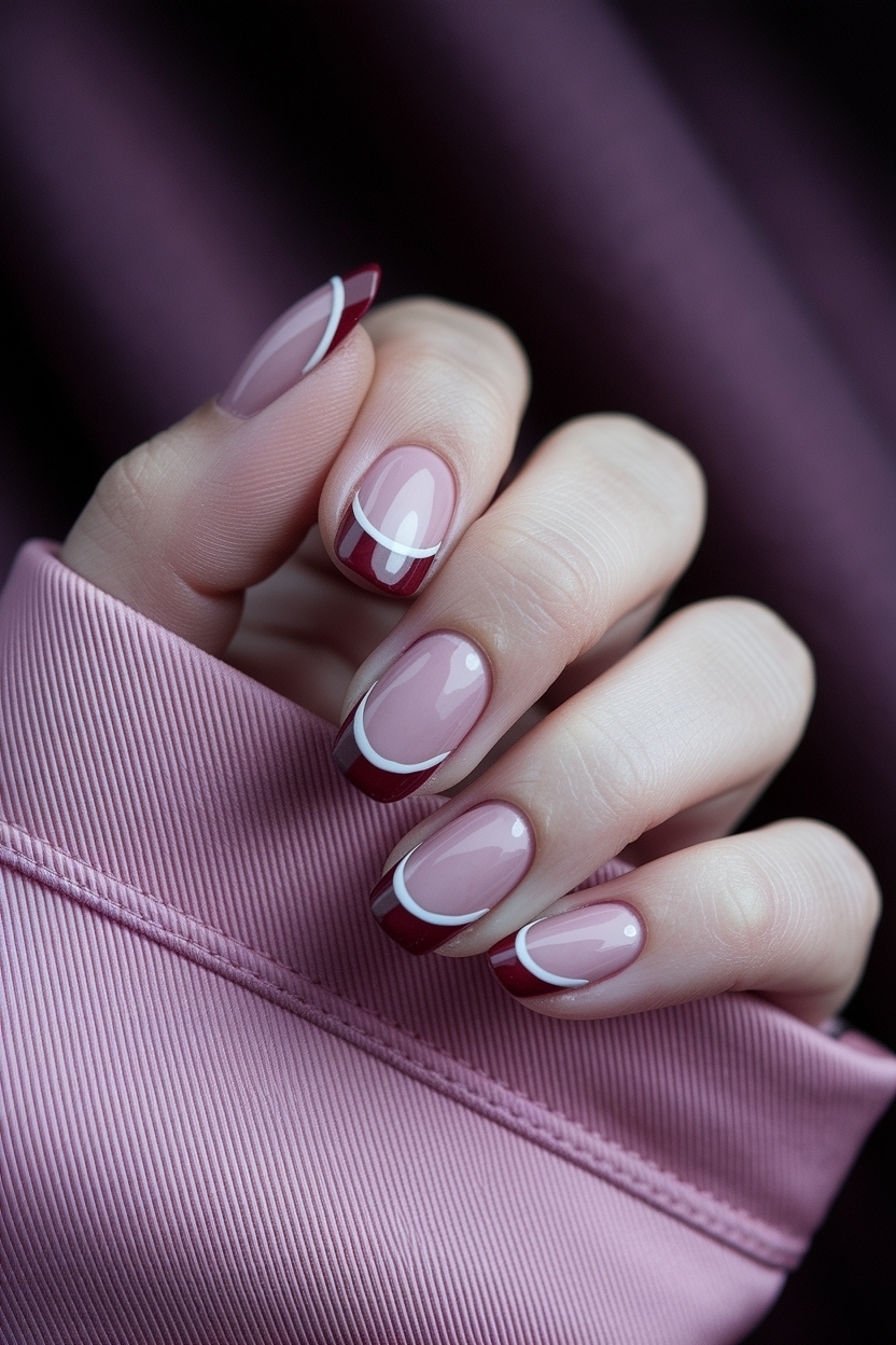 Wine Red French Tip Nails: Elegant Choices for Fall outfit idea