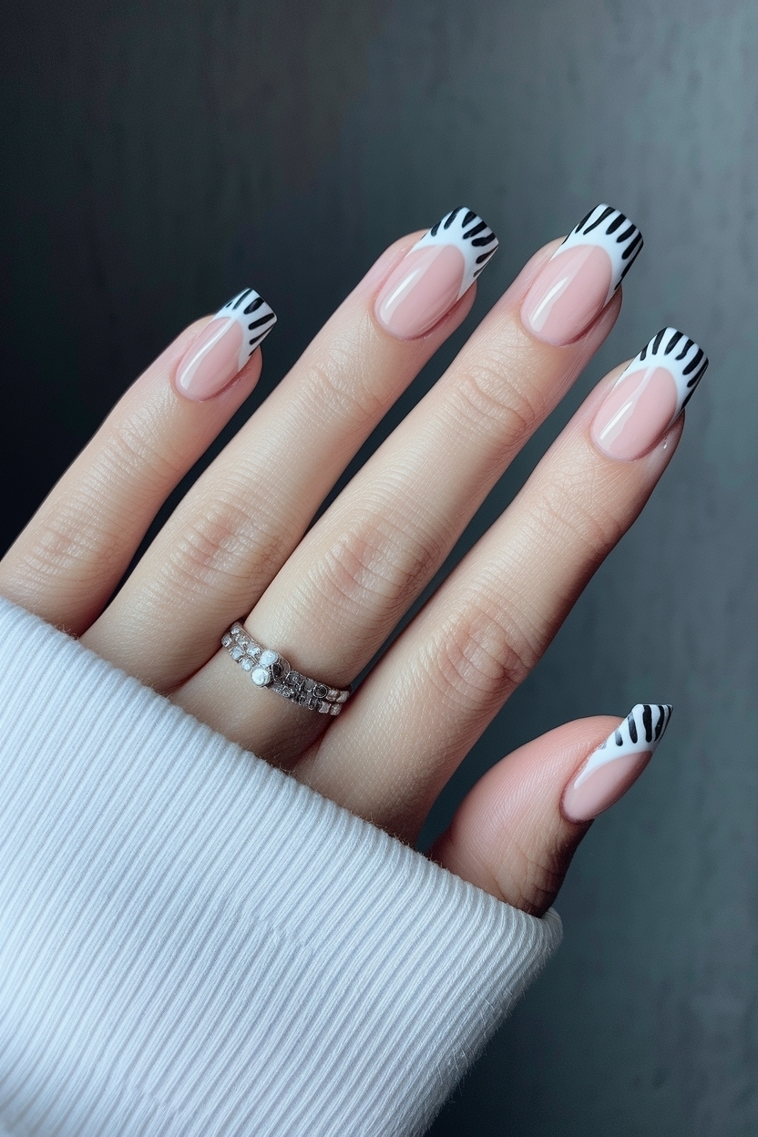 Zebra Print French Tip Nails: Stripes for a Unique Twist outfit idea